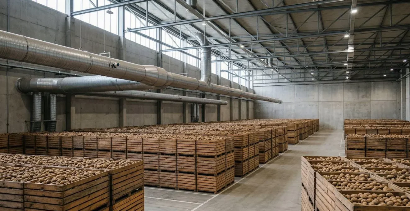 Modernes Kartoffellager mit energieeffizienter Belüftungstechnik und Klimasteuerung in Deutschland