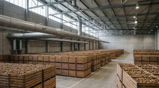 Modernes Kartoffellager mit energieeffizienter Belüftungstechnik und Klimasteuerung in Deutschland