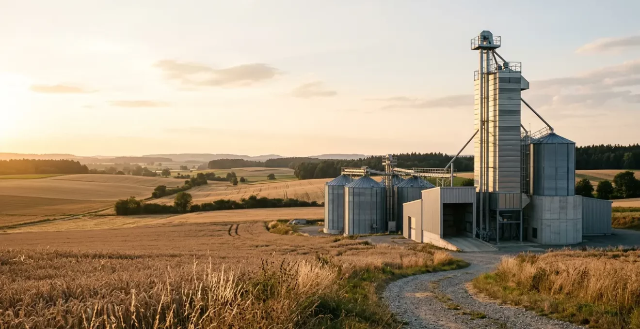 Moderner landwirtschaftlicher Trocknungsbetrieb mit Getreideanlage in Deutschland