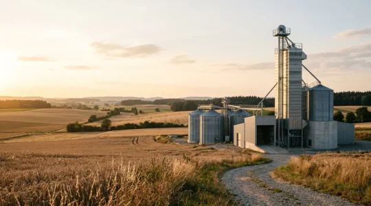 Moderner landwirtschaftlicher Trocknungsbetrieb mit Getreideanlage in Deutschland