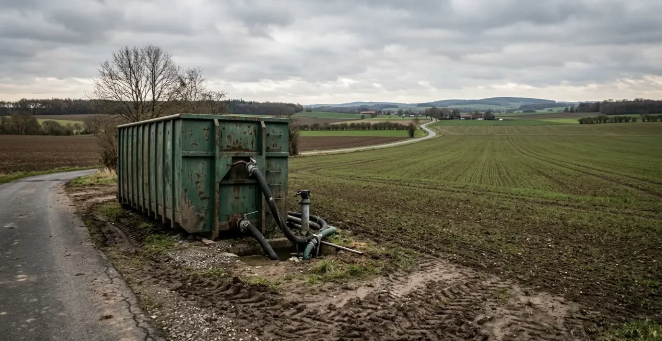 Moderne Güllelogistik mit LKW-Zubringer und Feldrandcontainer bei der Ausbringung auf deutschen Ackerflächen