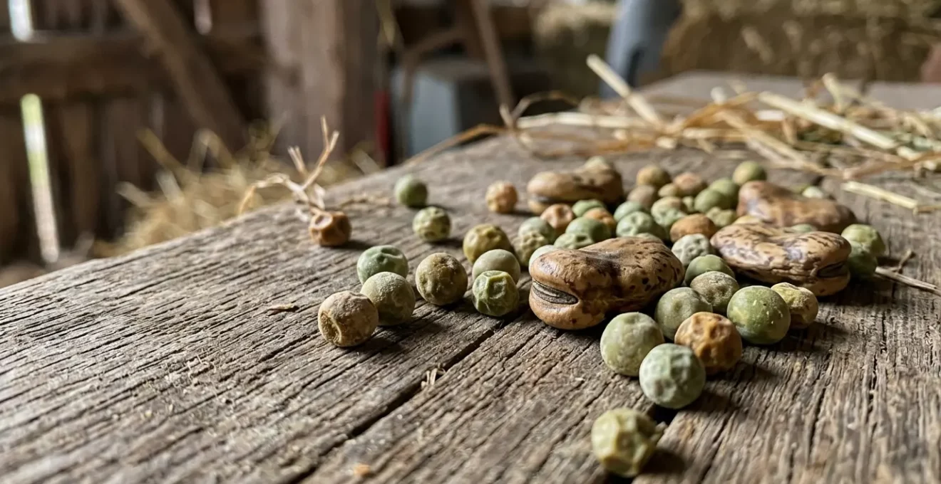 Nahaufnahme von heimischen Erbsen und Ackerbohnen als Proteinfutter für Mastschweine in Deutschland