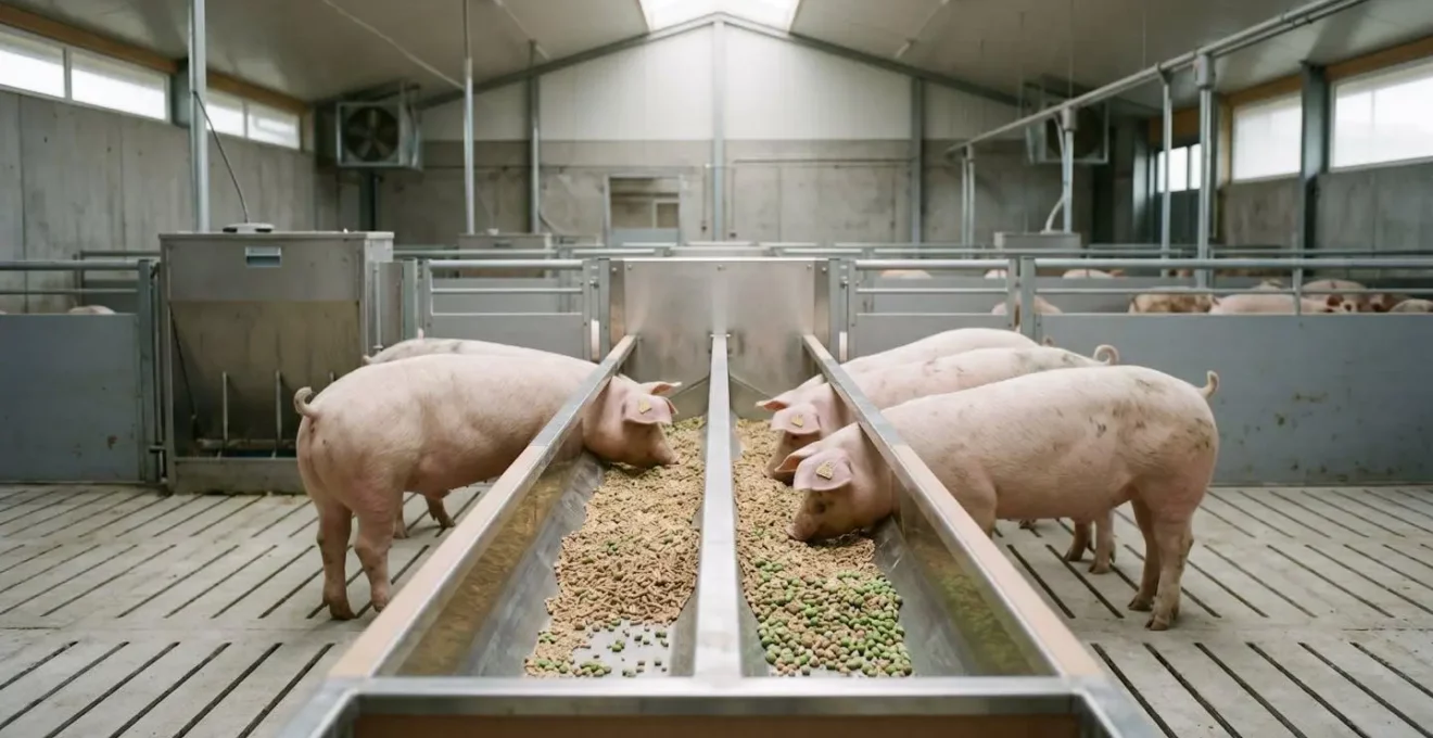Detailaufnahme einer ausgewogenen Futterration für Mastschweine mit heimischen Erbsen