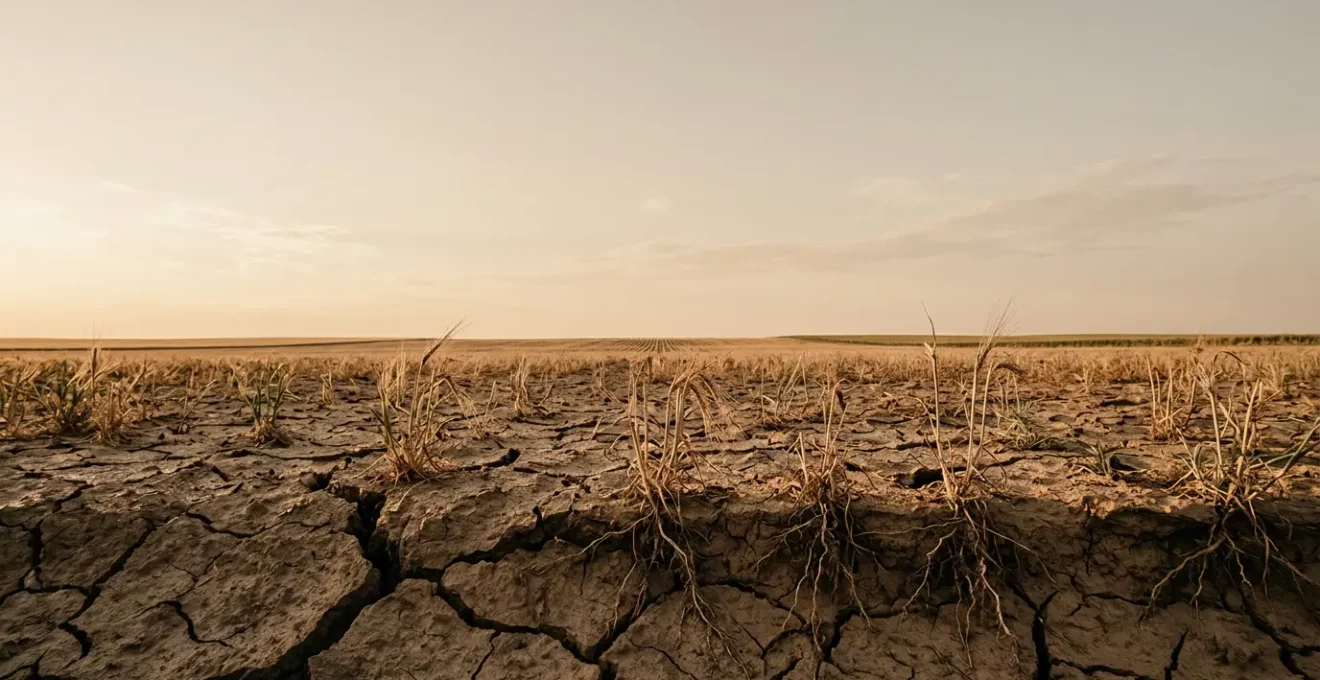 Wurzelsystem einer Kulturpflanze in trockenem Boden während Dürrephase