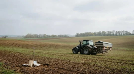 Moderne Präzisionsdüngung auf deutschem Weizenfeld mit Bodenanalyse