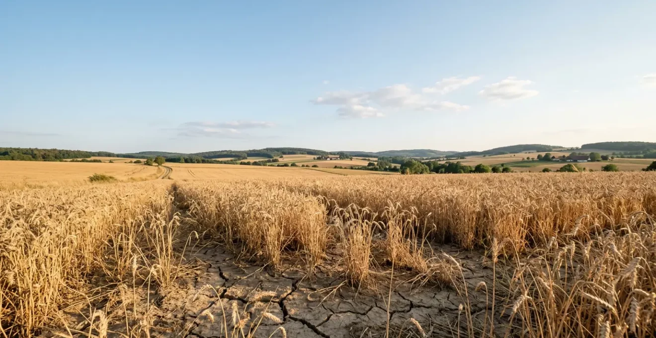 Weizenfeld unter Trockenheit in Deutschland mit Fokus auf dürreresistente Pflanzen