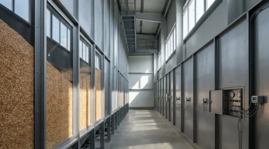 Moderner Getreidespeicher mit natürlicher Schädlingsbekämpfung und Temperatursensoren