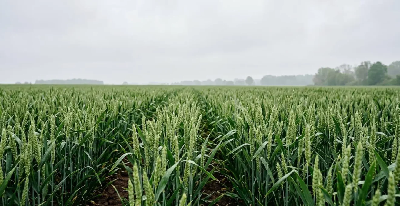 Üppiger Winterweizenbestand nach Ackerbohnen als Vorfrucht auf deutschem Acker